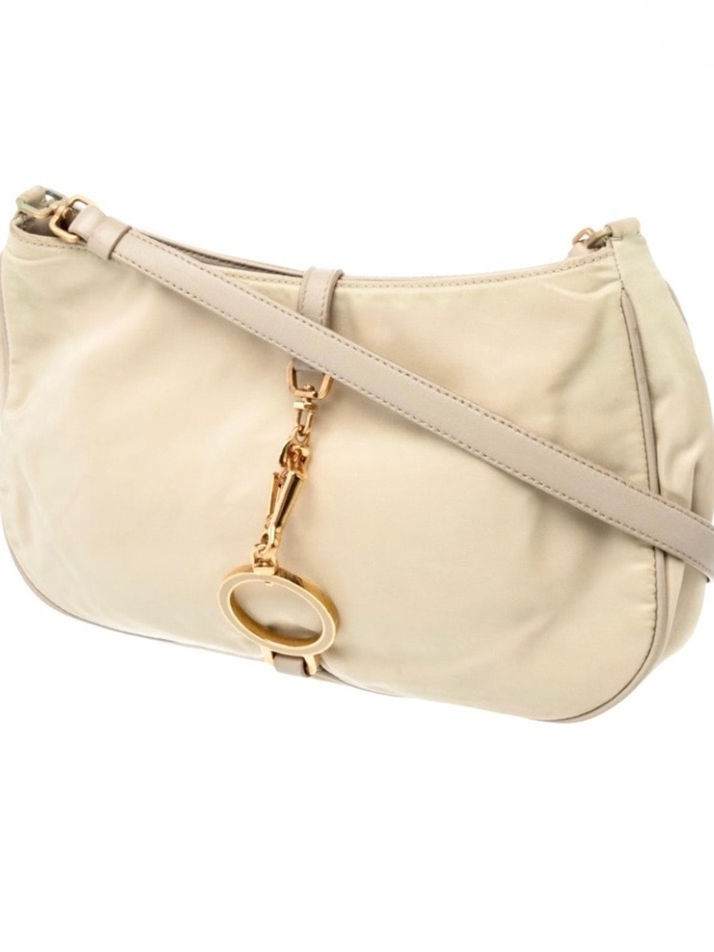 Prada⭐️Cream Nylon Shoulder Bag with Gold Accents! Vintage Luxury!